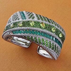 Judith Ripka Authentic Emerald & Silver and Silver Cuff Bracelet